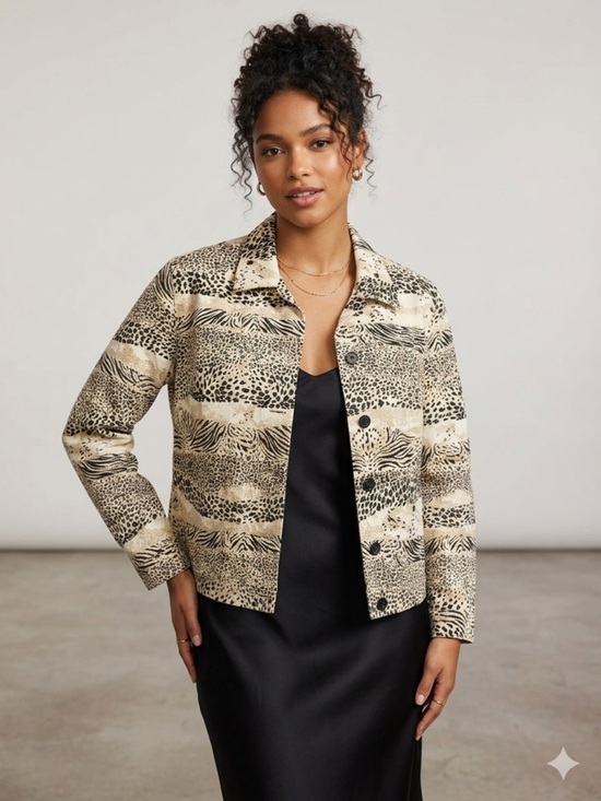 Life style women Jackets & Blazers - Vintage Lifestyle Woman Cotton Animal Print Jacket Mixed Safari 1X